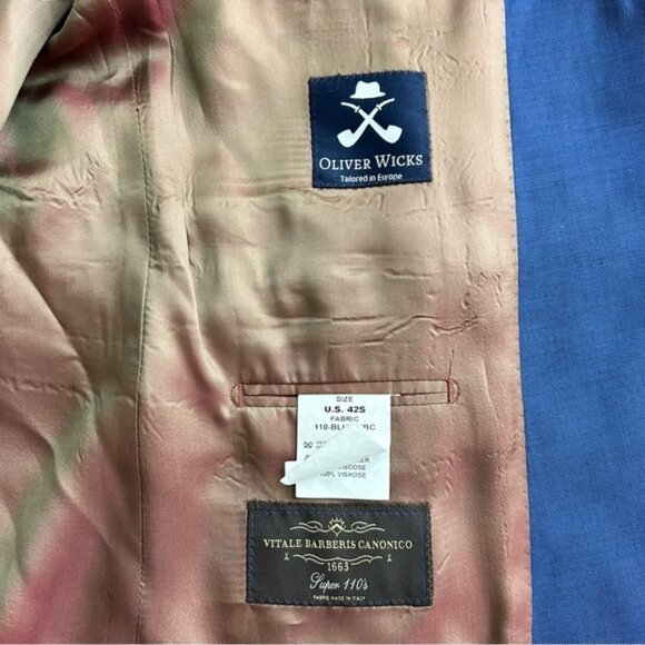 Oliver Wicks Men’s Two Button Super 110s Wool Blazer. Size 42S - Picture 3 of 9